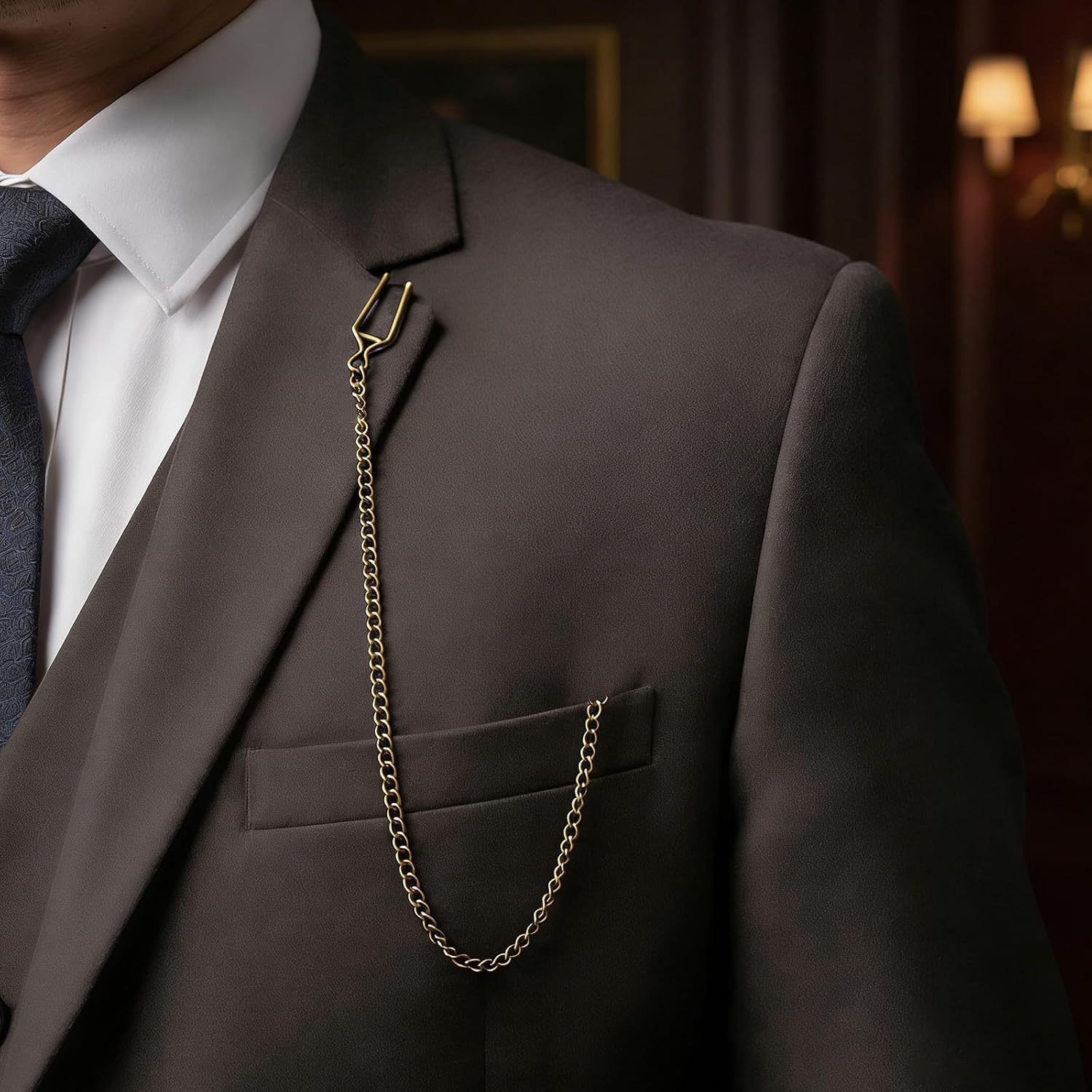 Pocket Watch Chain, 2 Pcs Vintage Metal Pocket Watch Chains for Men Vest Chains Link Clip for Men Husband Father's Day, 14.5 Inch (Bronze/Gold)