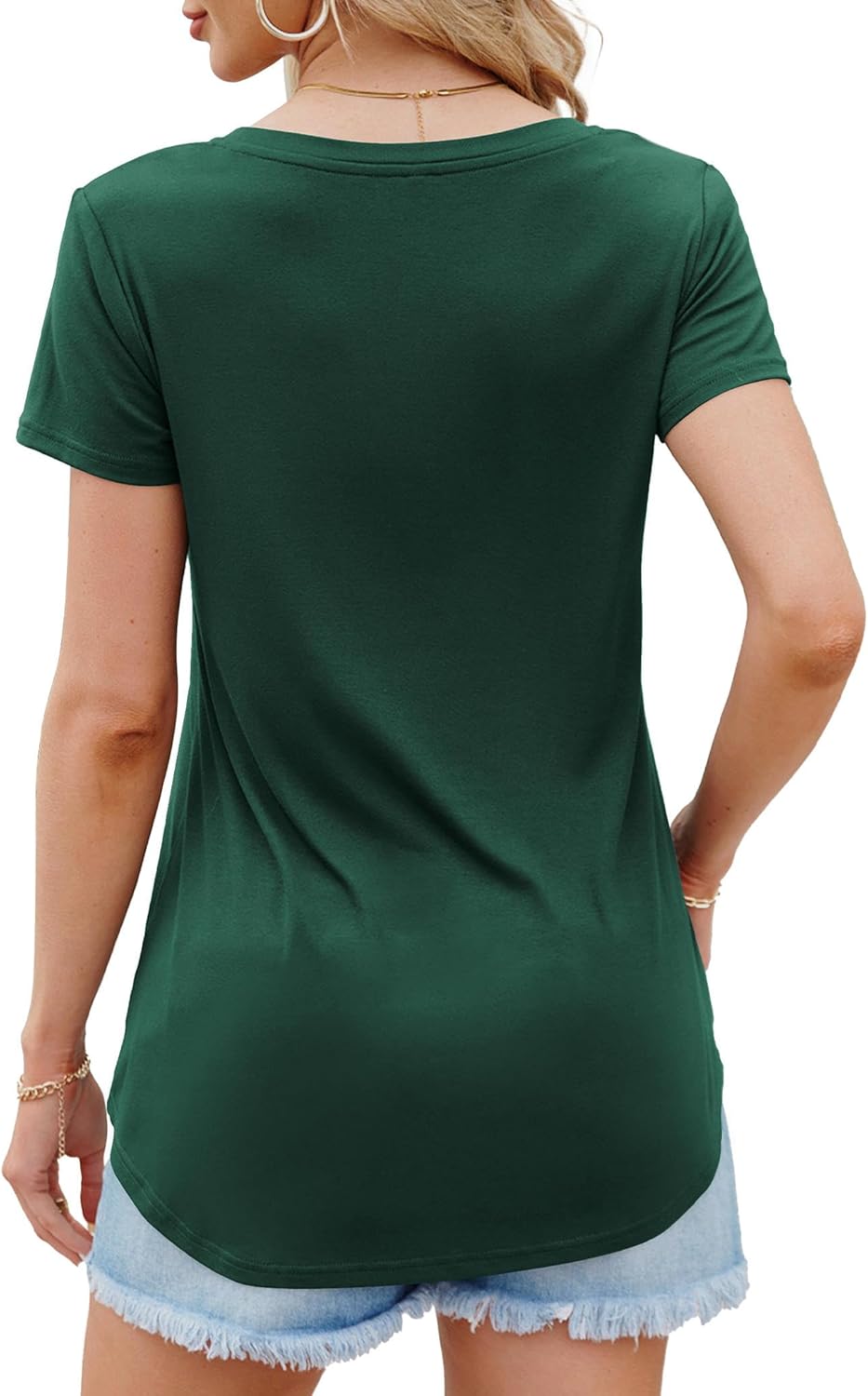 Amoretu Women's Short Sleeve Tunic Tops Summer V Neck Shirts Casual Fashion Tees - Image 3