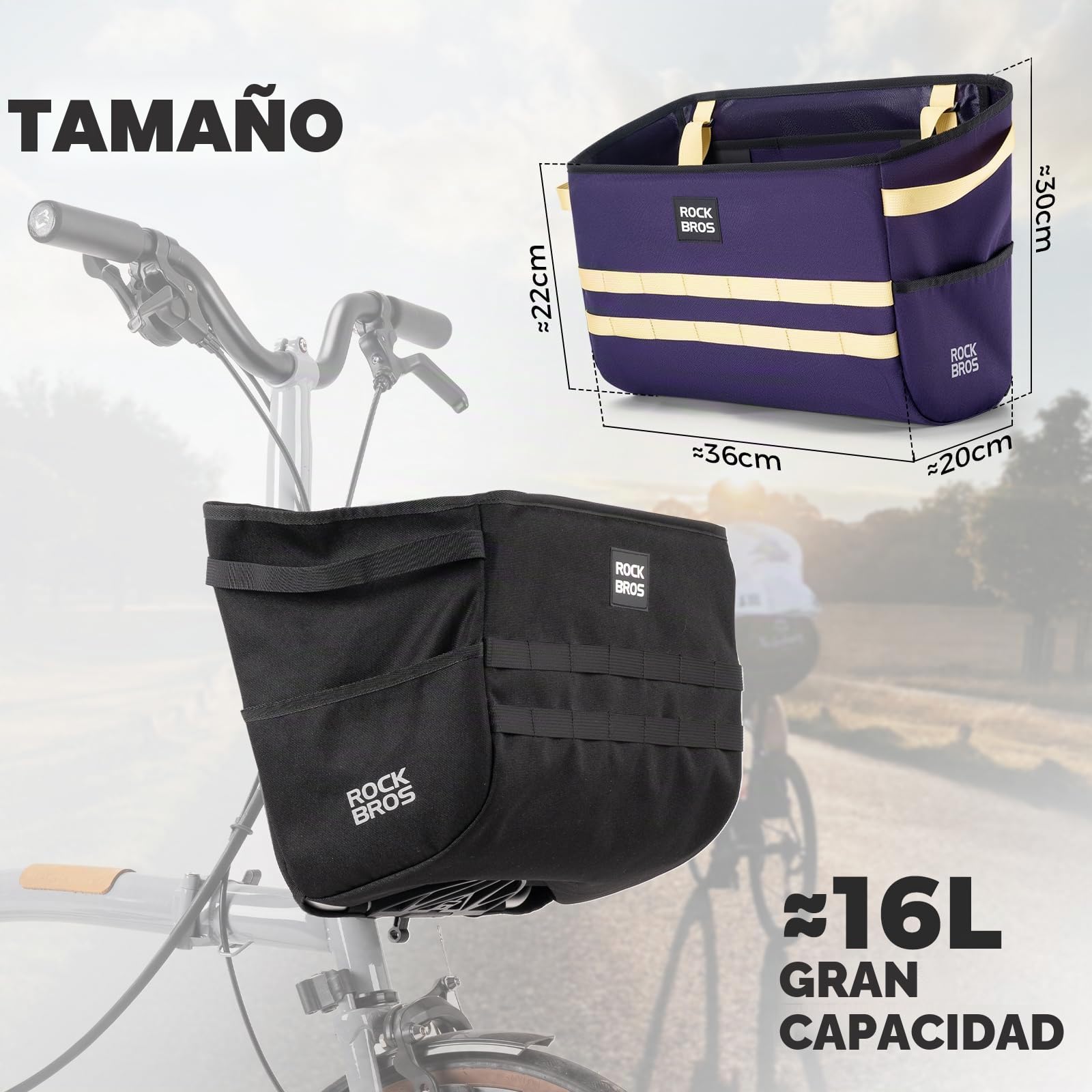 ROCKBROS Bolsa de Manillar para Brompton Plegable Impermeable Bolsa Frontal para Commuting y Almacenamiento en Bicicletas Plegables Negro