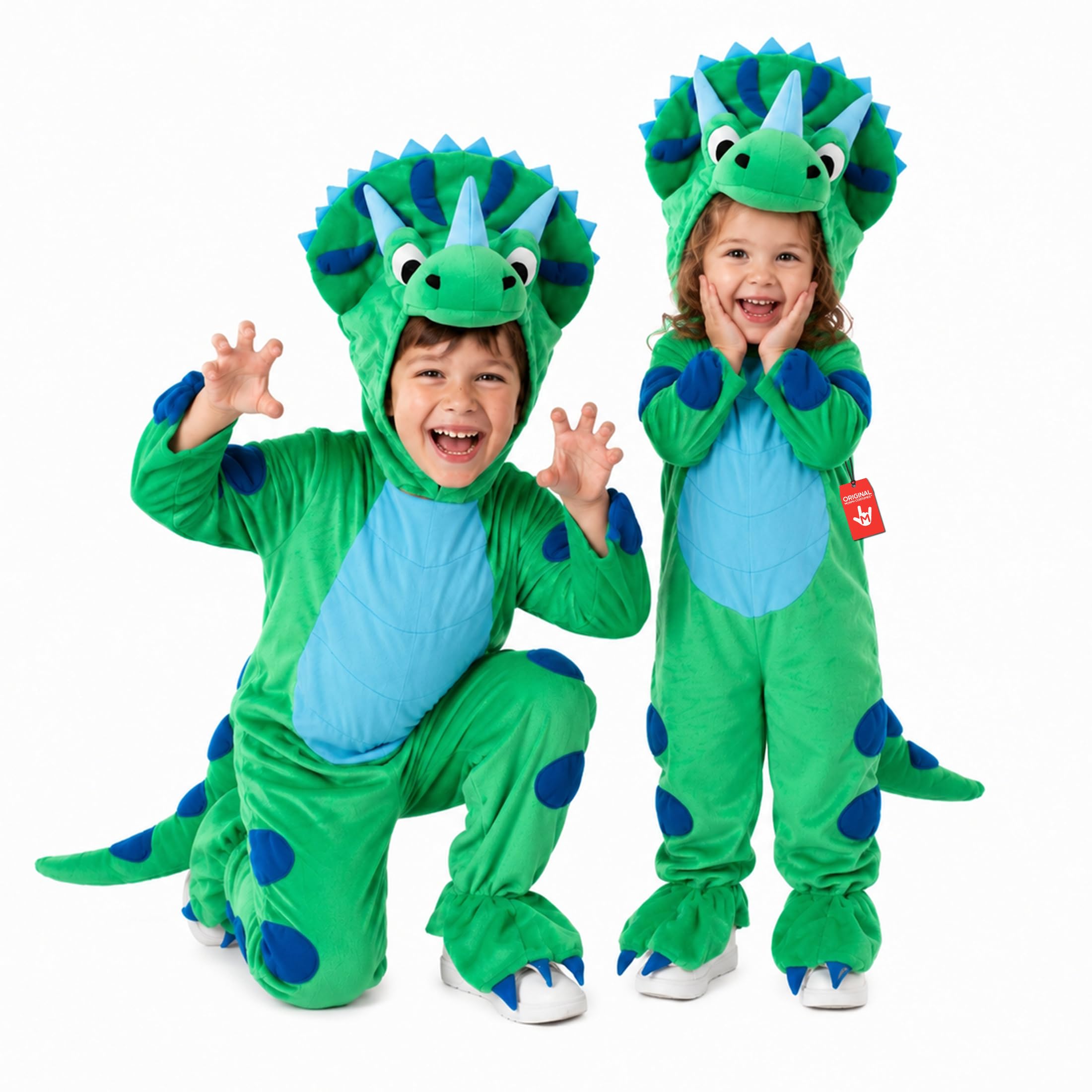 Morph Costume Triceratopo Bambino, Costume Halloween Bambino | Tuta con Piedi, Coda & Cappuccio, Design Triceratopo Blu, Perfetto per Halloween, Ideale per il Gioco di Ruolo