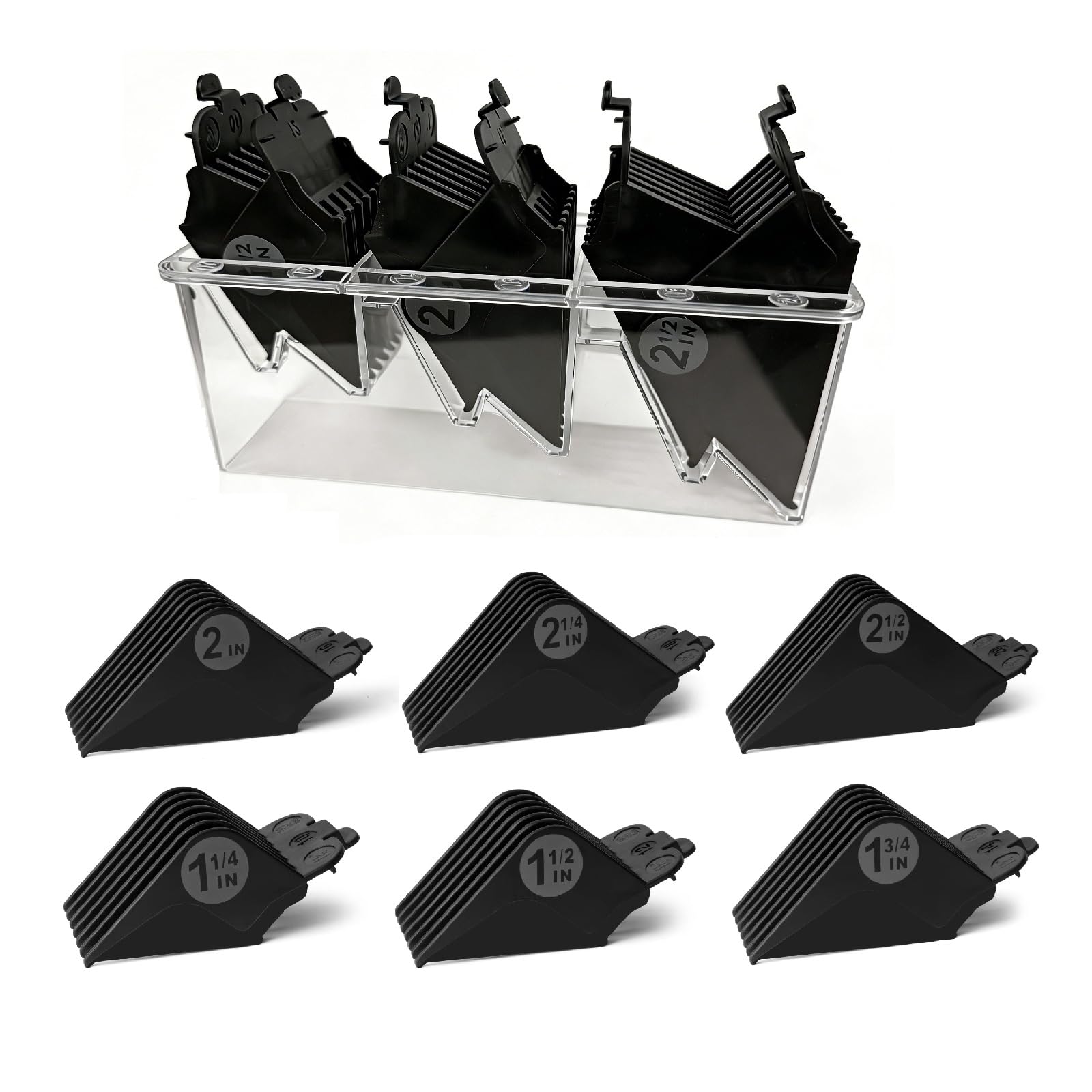 Clipper Guards Set 10 12 14 16 18 20 Compatible with Most Wahl Clippers, Clipper Guides Replacement with Organizer - 1.25" to 2.5", 6 Piece Set, Black Color