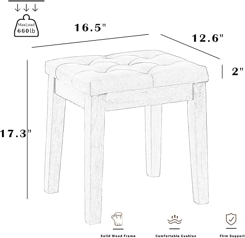 Miniatura 2 de Taburete otomano tapizado con asiento acolchado, taburete de tocador copetudo con patas de madera maciza, taburetes decorativos, piel sintética
