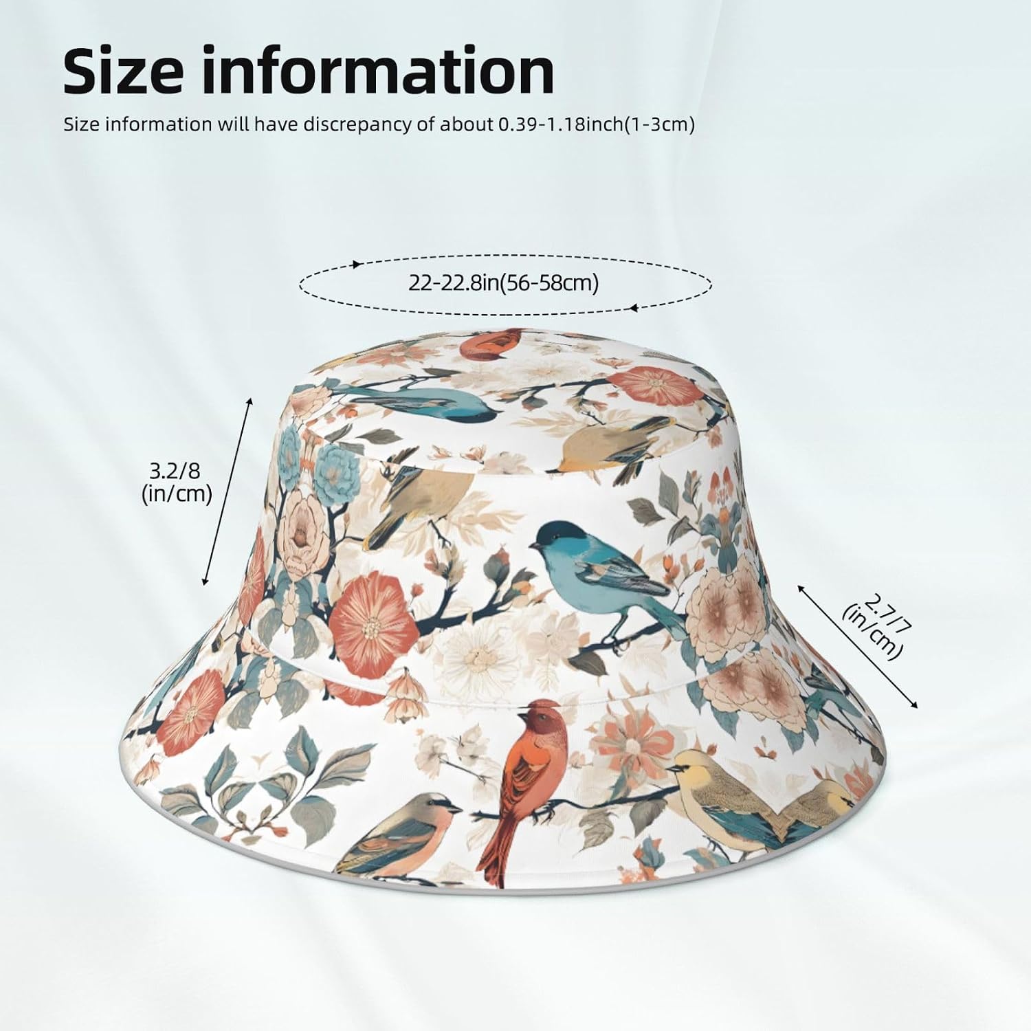 (Japanese Pine & Birds) Reflective Reversible Bucket Hat Foldable Breathable Stylish Two-Way Wear for Outdoor Travel Daily Activities Black