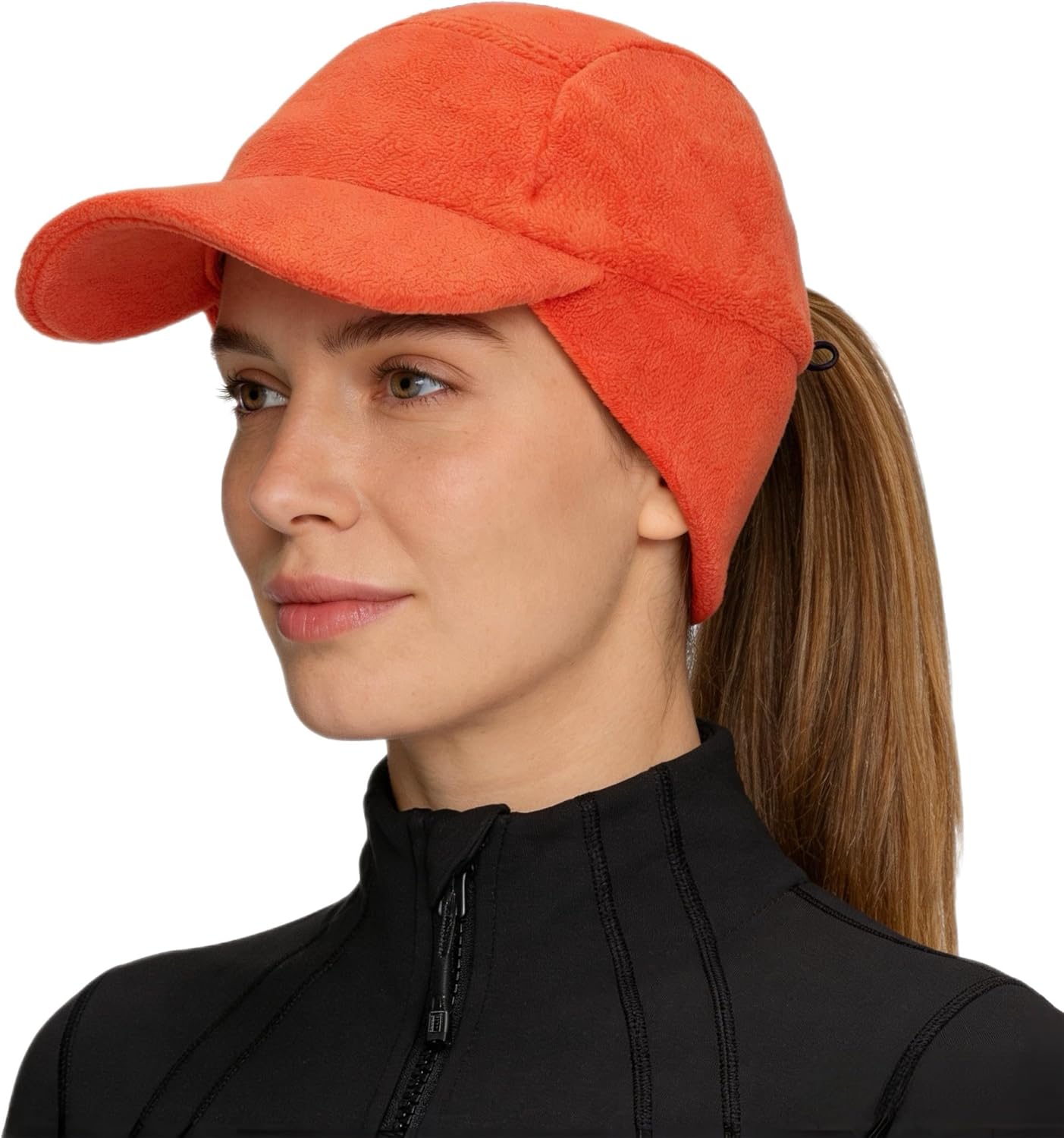 Women’s Fleece Winter Baseball Cap with Ear Warmers & Ponytail Hole