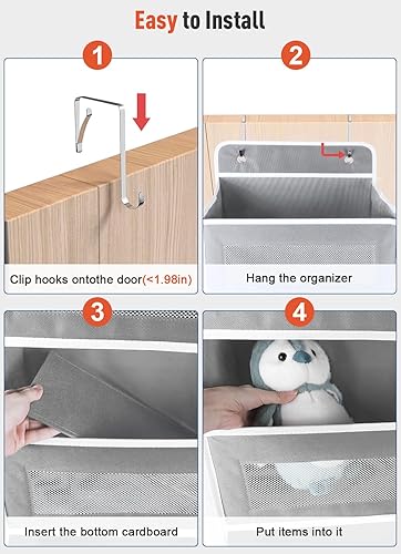 Miniatura 8 de Organizador de almacenamiento sobre la puerta, organizador de puerta colgante de 5 estantes con 10 bolsillos de gran capacidad, anti inclinación,