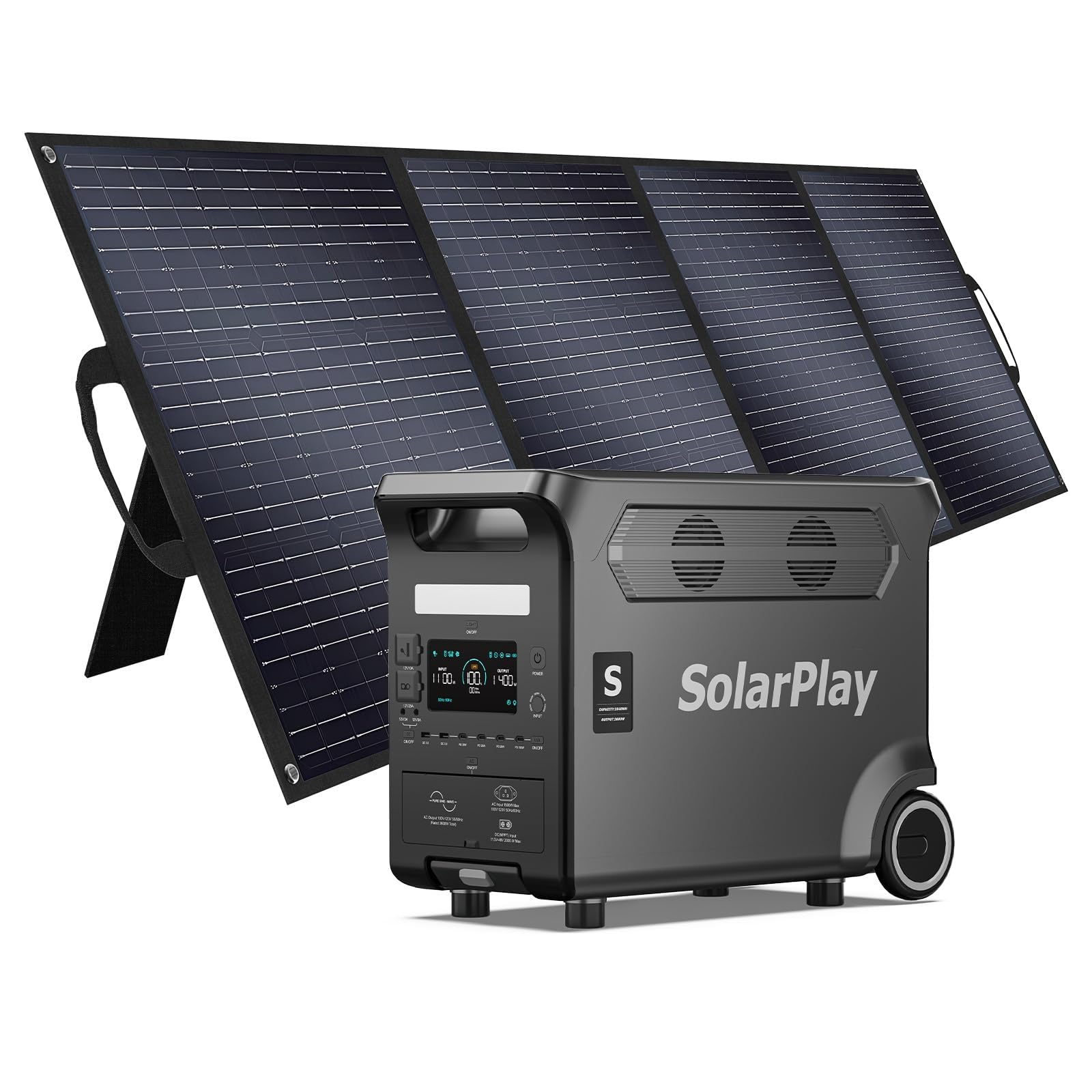 SolarPlay Q3600 Portable Power Station with 400W Solar Panel 3600W AC Output Surge 5500W 3840Wh LiFePO4 Battery Solar