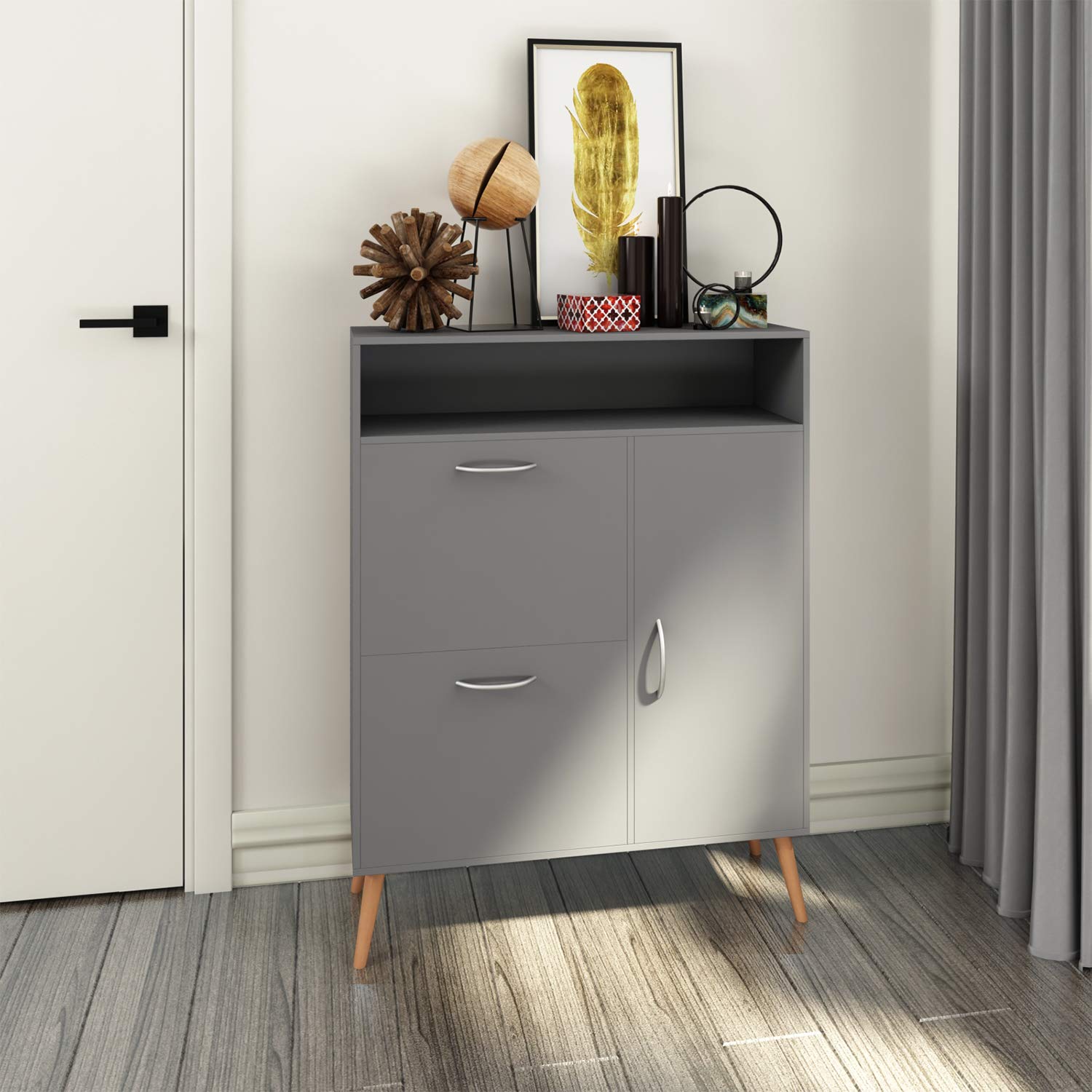 2 Drawer Shoe Shoe Cupboard Storage Organiser with Pull Down