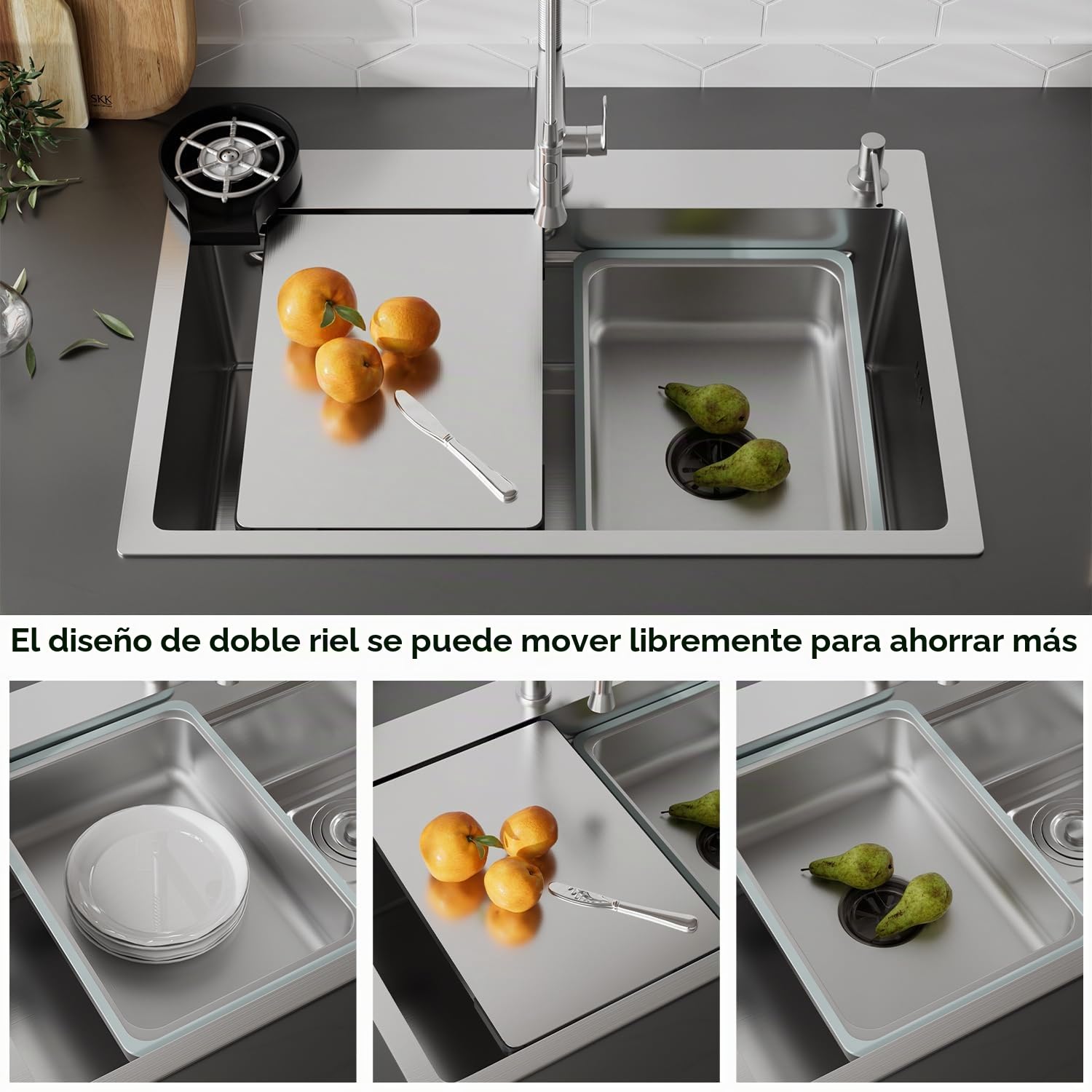 Fregadero Cocina 70 x 45 cm,STANEW Fregadero Acero Inoxidable, Fregadero de Repuesto y Tabla de Cortar y Lavadora de Copas de Alta Presión y Dispensador de Jabón