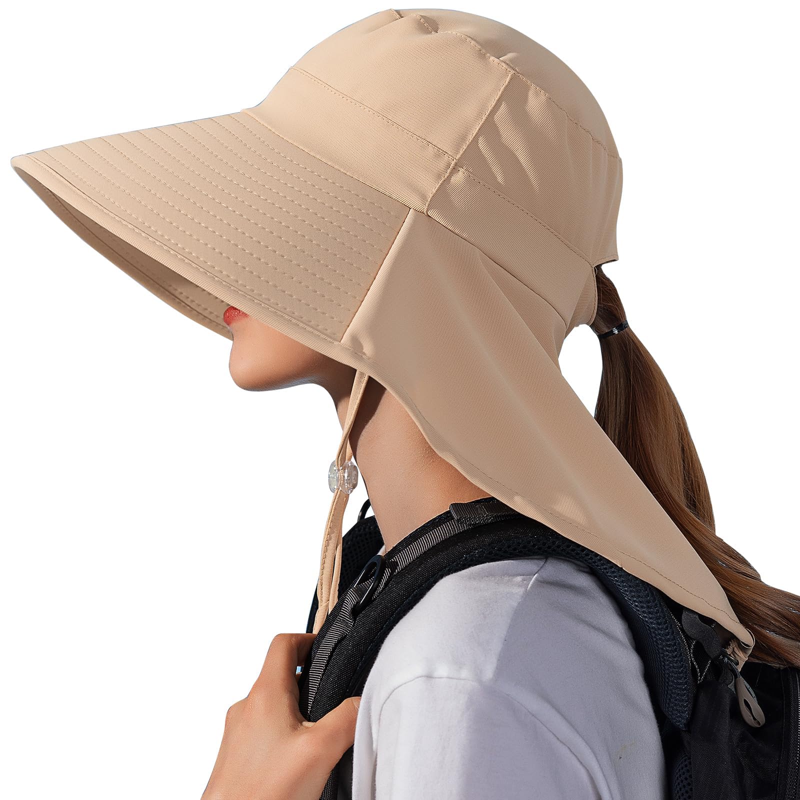 CHATSZ Sun Hat for Women UV Protection UPF 50, Wide Brim Neck Flap Ponytail Hole, Packable Fishing Sunhat in Summer