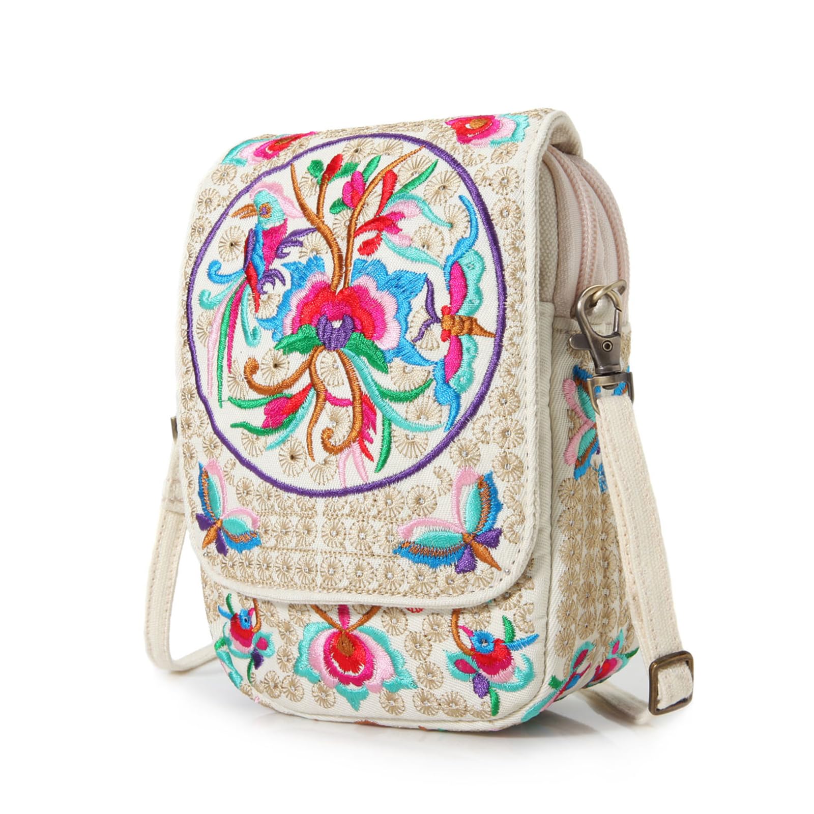 Goodhan Vintage Women Mini Crossbody Bag Cellphone Pouch Small Handbag Coin Purse Beige Purse