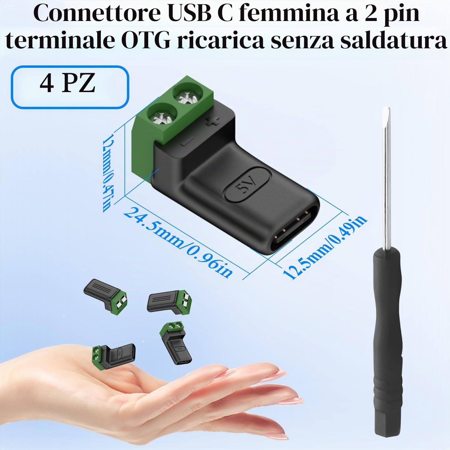 Adattatore USB-C A 2 Pin Senza Saldatura – Kit 4 Pezzi Per Riparazione Cavi E Progetti DIY