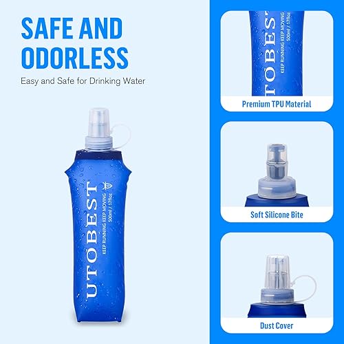Miniatura 4 de UTOBEST Soft Flask, paquete de 2 botellas suaves para correr, 16.9 fl oz, botella plegable de TPU, botella plegable portátil de mano para viajes,
