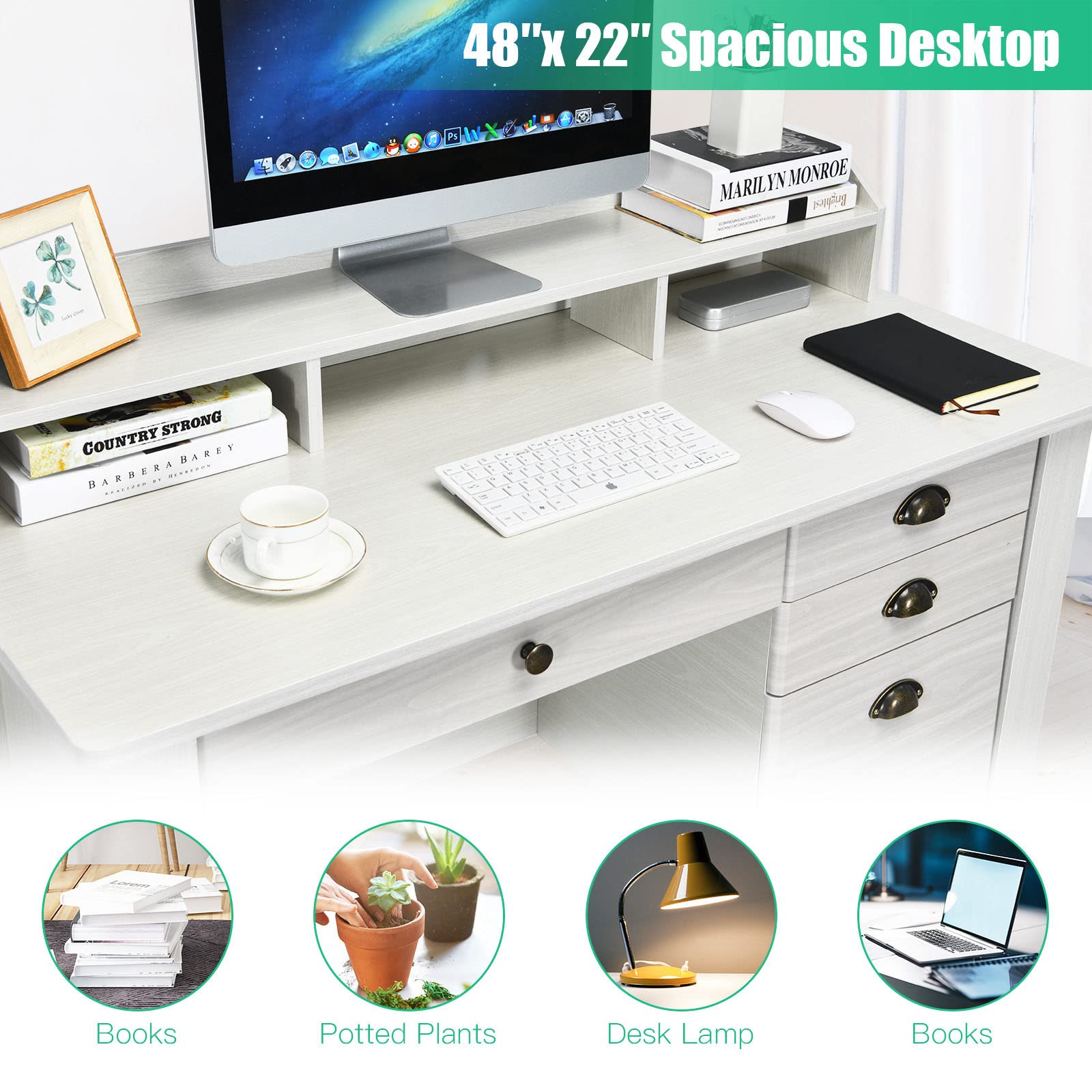 Amazon.com: IFANNY Vintage Computer Desk with Drawers, Modern Work