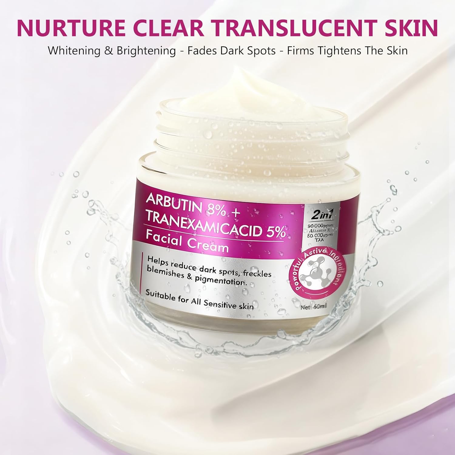 Arbutin 8% & Tranexamic Acid 5% Cream, Help Fade Dark Spots, Freckles, Blemishes, and Pigmentation, Firm and Moisturize the skin 60ML - Image 4