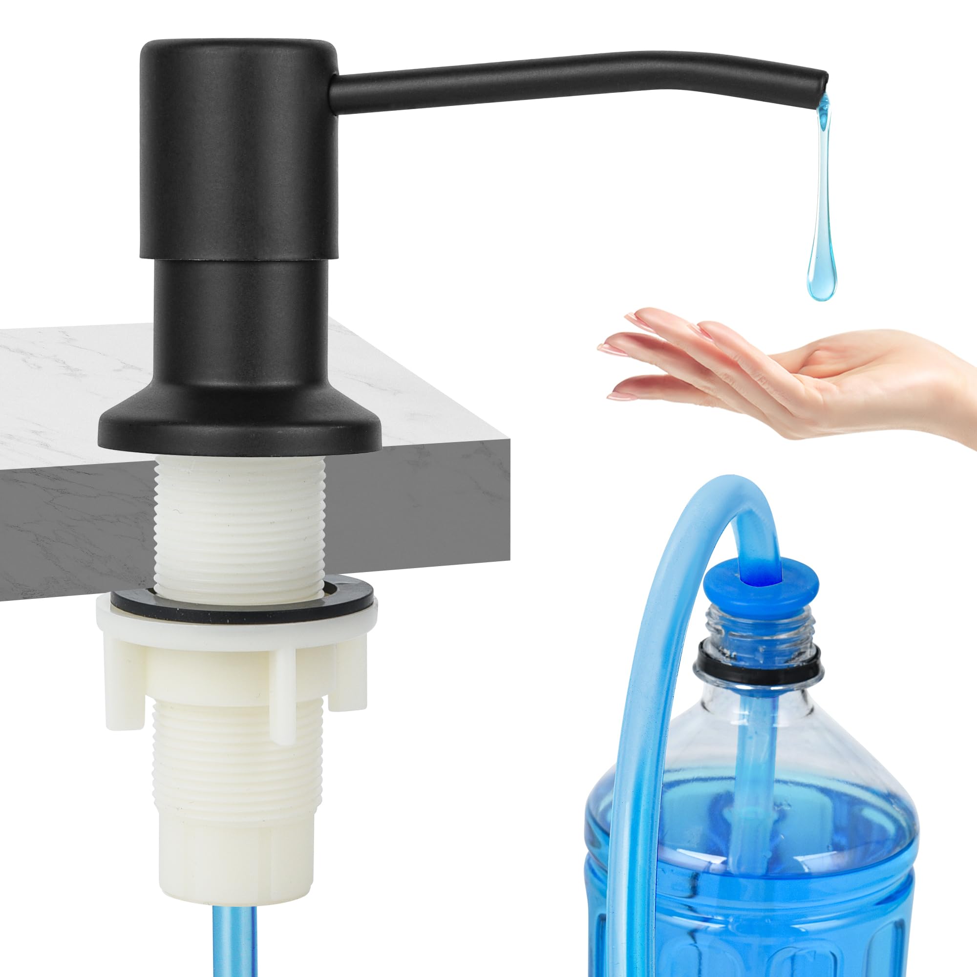 Soap Dispenser for Kitchen Sink, Stainless Steel, (Matte Black) Countertop Dish Soap Dispenser Pump with Extension Tube kit