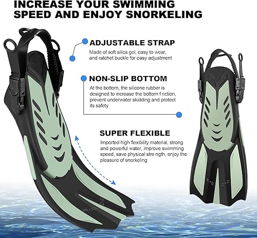 Miniatura 7 de Odoland Paquetes de esnórquel para adultos y jóvenes, máscara de esnórquel de cara completa con soporte para cámara, aletas de natación ajustables,