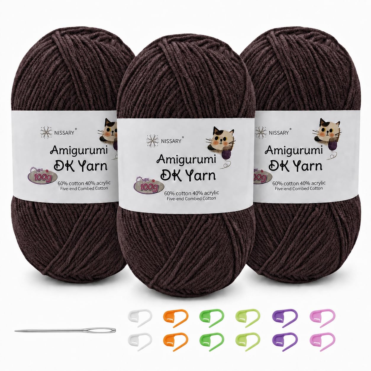 Yarn for Crochet 3×100g, 60% Cotton 40% Acrylic DK Wool