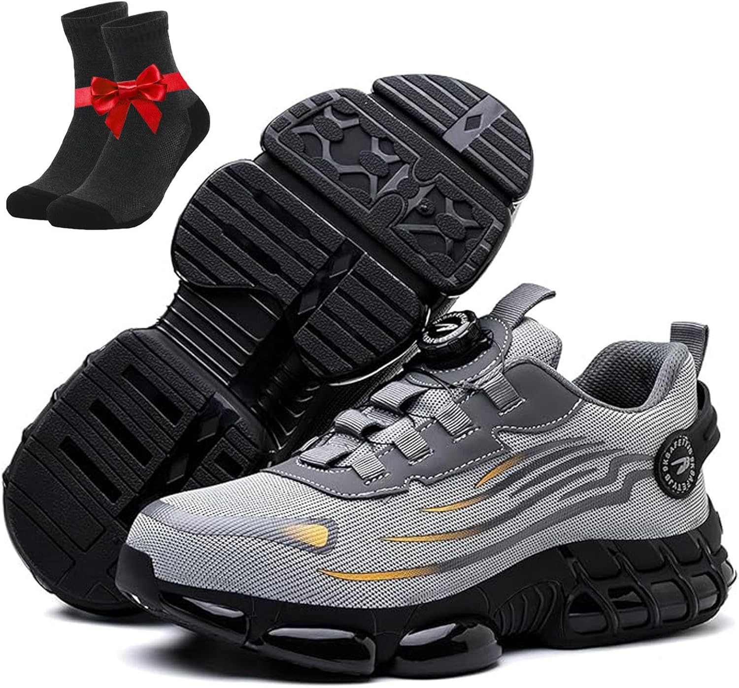 Evontira メンズシューズ、Prestivos シューズ、Evontura スチールトゥシューズ、パンク防止スニーカー(Gra