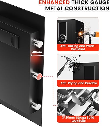 Miniatura 7 de Caja de seguridad biométrica de 1.3 pies cúbicos, caja fuerte a prueba de fuego para documentos del hogar con bloqueo de huellas dactilares, teclas