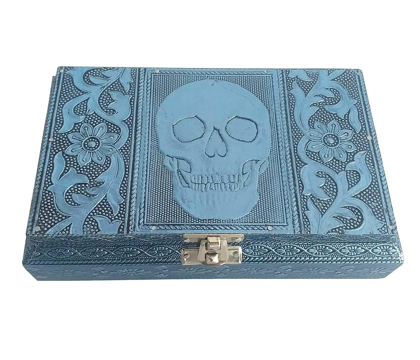 HAB & GUT -BOX021- Aluminium Jewellery Box, Midnight Skull 20 x 12 x 6 cm