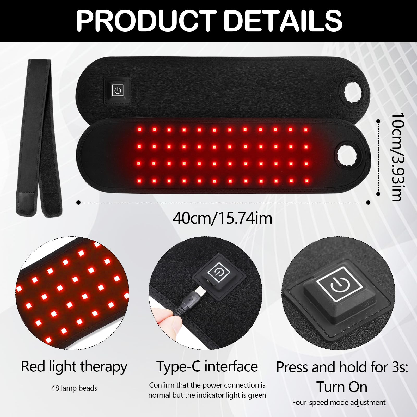 Ceinture de Thérapie par Lumière Rouge, Combo 660 nm et 850 nm Lumière Rouge Thérapie,Thérapie Infrarouge Lumière Rouge Pour Soulager la Douleur, pour Poignet,Muscle,Dos,Genou, épaules