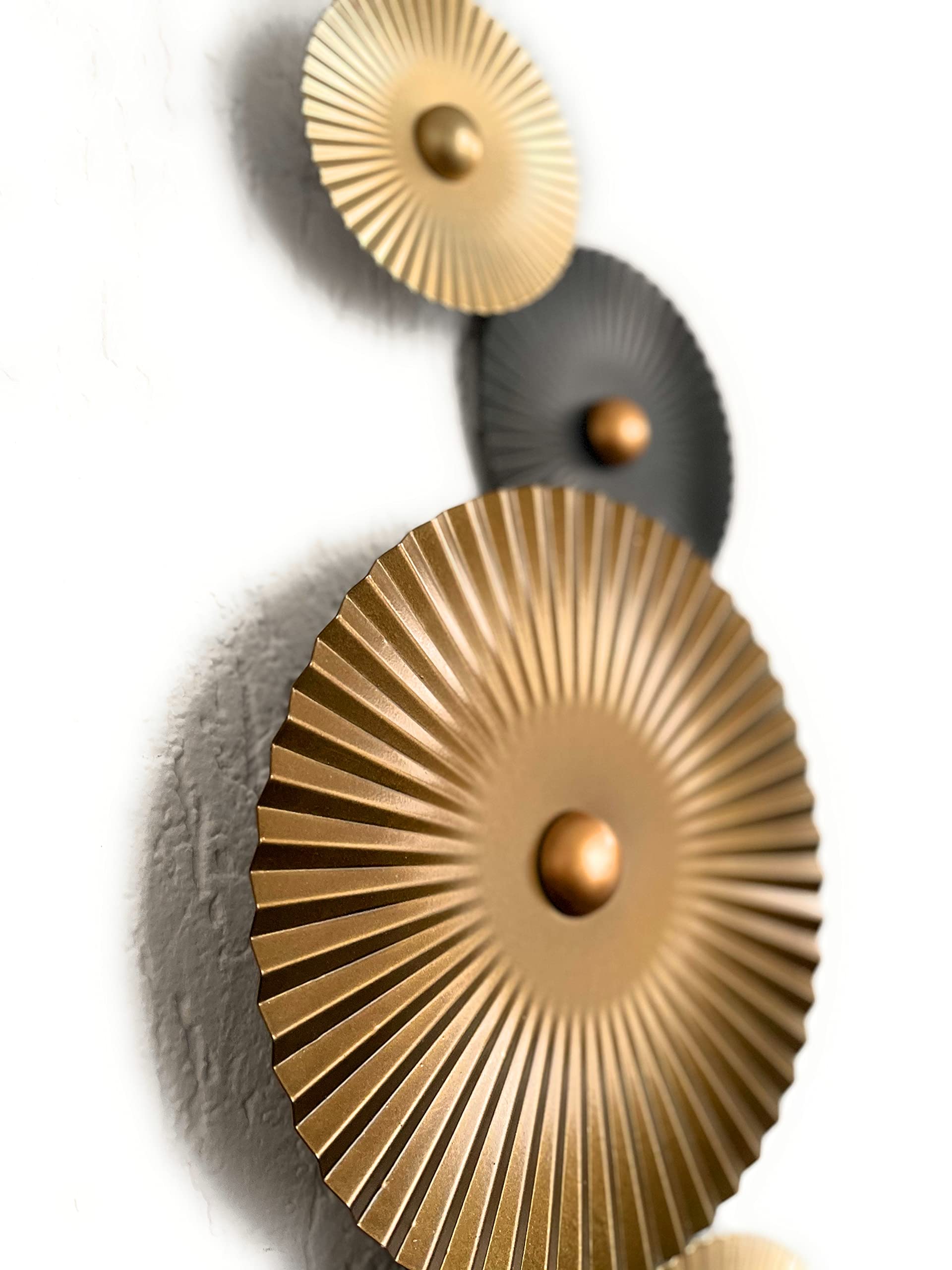 Mex Wandbild Metall Wanddeko Kreise Wandschmuck Braun Gold 27 x 64 cm Deko Wohndeko Modern