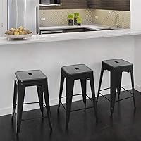 Vista 2 de JUMMICO 24 Inches Metal Bar Stools Industrial Barstools Stackable High Backless Stools Vintage Indoor Outdoor Stackable Kitchen Stools Set of 4 Negro