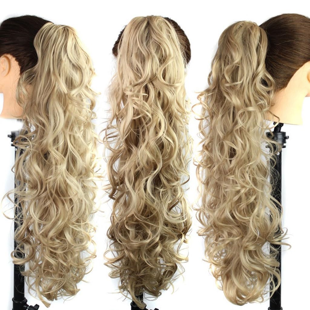 Haarverlängerungen 25 Zoll Synthetischer Messy Bun Langes Lockiges Haar Große Gewellte Perücke Klauenclip-Stil Weibliche Pferdeschwanz-Haarverlängerung Damenpe,05-65cm