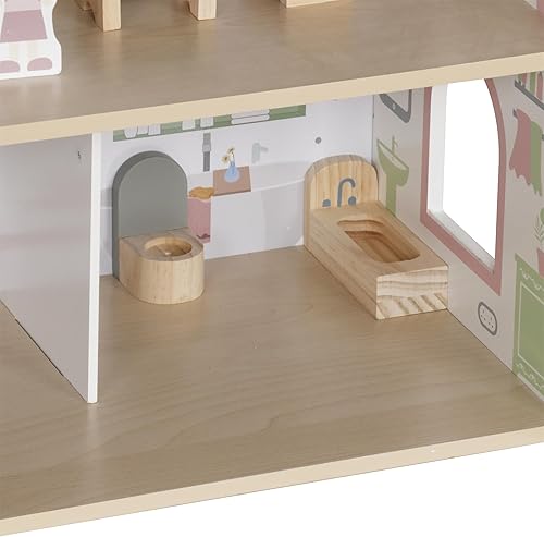 Miniatura 7 de Casa de muñecas de madera rosa para niñas con balcón, juguete de casa de juegos de muñecas para niños, juguetes con 12 accesorios de muebles,