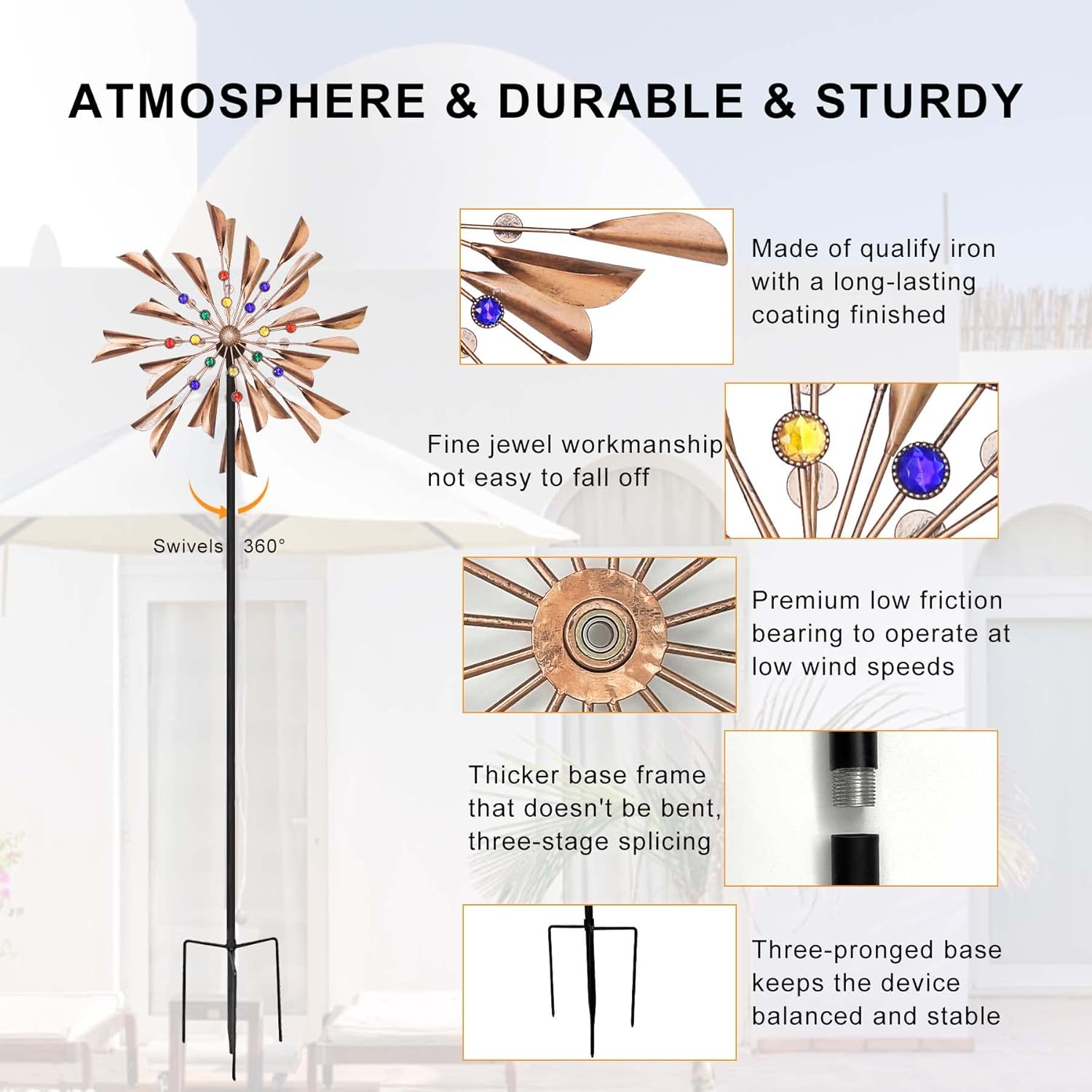 ECHOSOLAR Kinetic Wind Spinners with Solar Powered Glass Ball, 79 Inches Outdoor Metal Large Wind Sculptures & Double Windmill Spinner, for Outdoor Yard Lawn Garden Decorations : Patio, Lawn & Garden