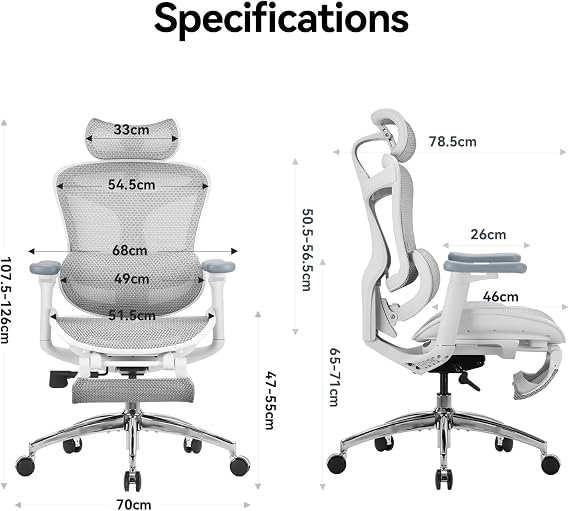 SIHOO Doro C300 Office Chair with Footrest Chair, Desk Chair, Ergonomic, Telework, Anti-Fatigue, Mesh Chair, 4 Levels of S-Backrest, Automatic Adaptive Lumbar Support, 4D Interlocking Armrest, 3D Headrest, 130° Recliner, Load Capacity 397.9 lbs 135 kg, Office Chair, Breathable, Gray