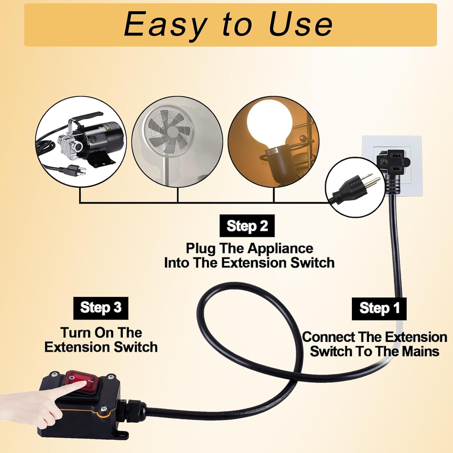 Inline Cord Switch with 16.5ft 14AWG Cable Piggyback Plug(3-Pronged), IP67 Waterproof Switched Extension Cord, AC/DC 20A-125V, 16A-250V Inline Power Switch (16.5FT)