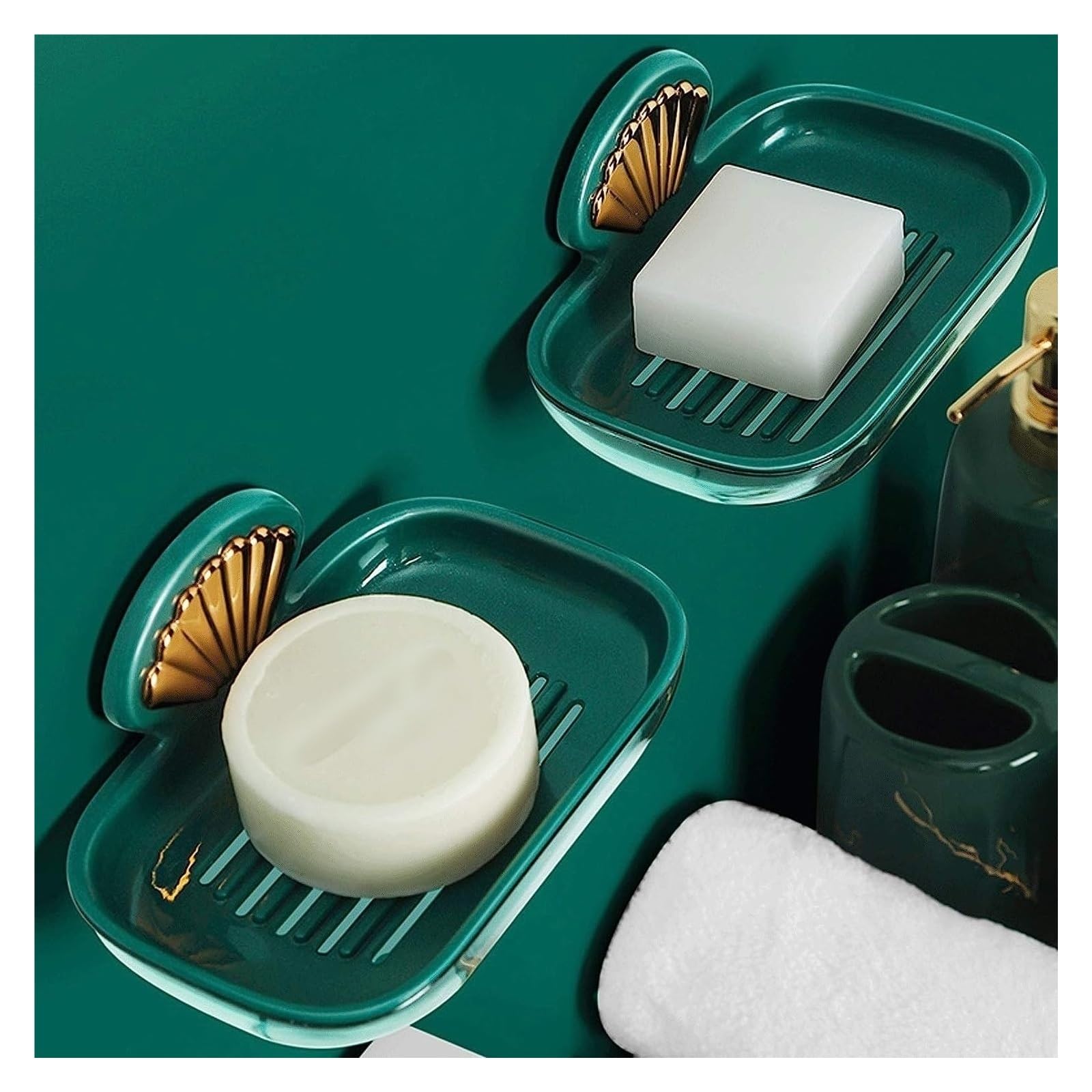 Jabonera Jabonera de Drenaje de plástico sin Perforaciones con Bandeja de Drenaje Independiente, Bandeja de Drenaje de jabón de Gran Capacidad montada en la Pared,(BLU,Pack of 2)