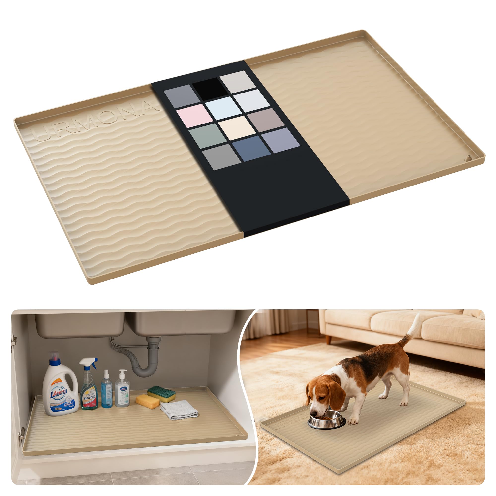 URMONA Waterproof Silicone Under Sink Mat, 31 x 19 in, Flexible Shelf Liner