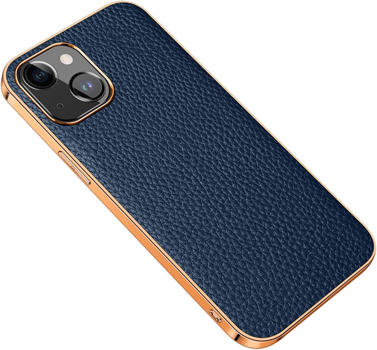 Protection iPhone 14 cuir bleu véritable au toucher unique