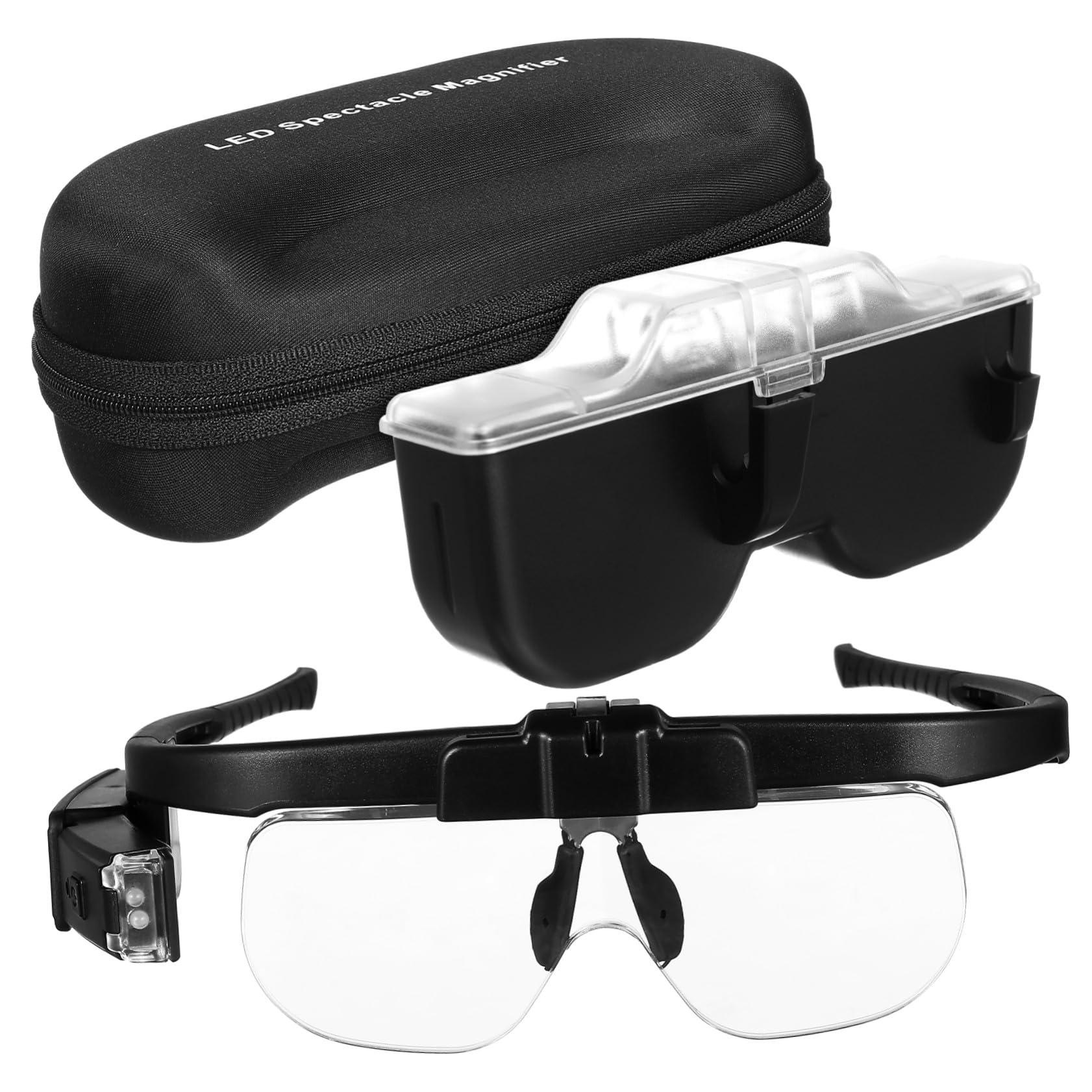 Cabilock Gafas con y Luz LED Recargable Manos Libres para Trabajo Preciso y Lectura Diseño Tipo Gafas para Manualidades y Uso Diario