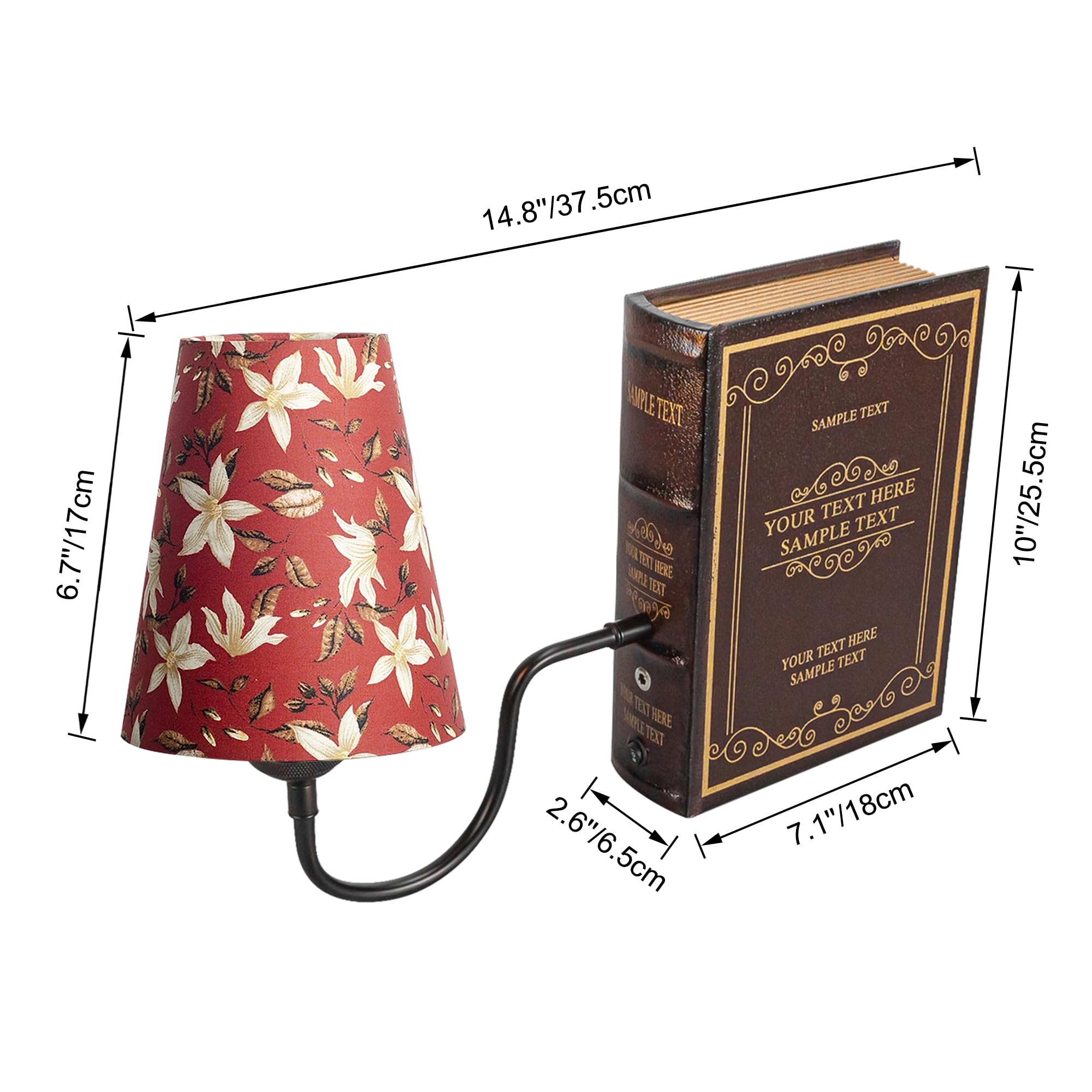 LED Buchlampe mit Fernbedienung, Vintage Dimmbar Nachttischlampe mit Stoffschirm 1xE27-Fassung, Wiederaufladbare Tischlampe Zeitschaltuhr für Nachttisch Beistelltisch DZ0365-YLH