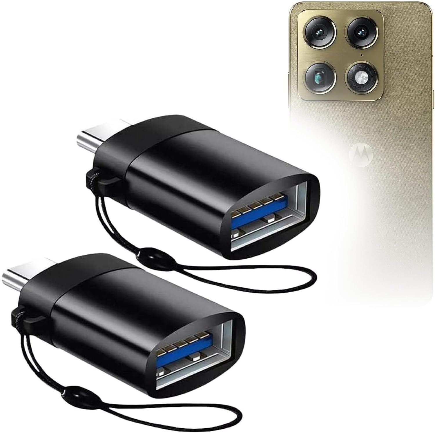 BoxWave Cable Compatible with Motorola Signature - USB-C to A PortChanger (2-Pack), USB Type-C OTG USB Portable Keychain - Slate Black