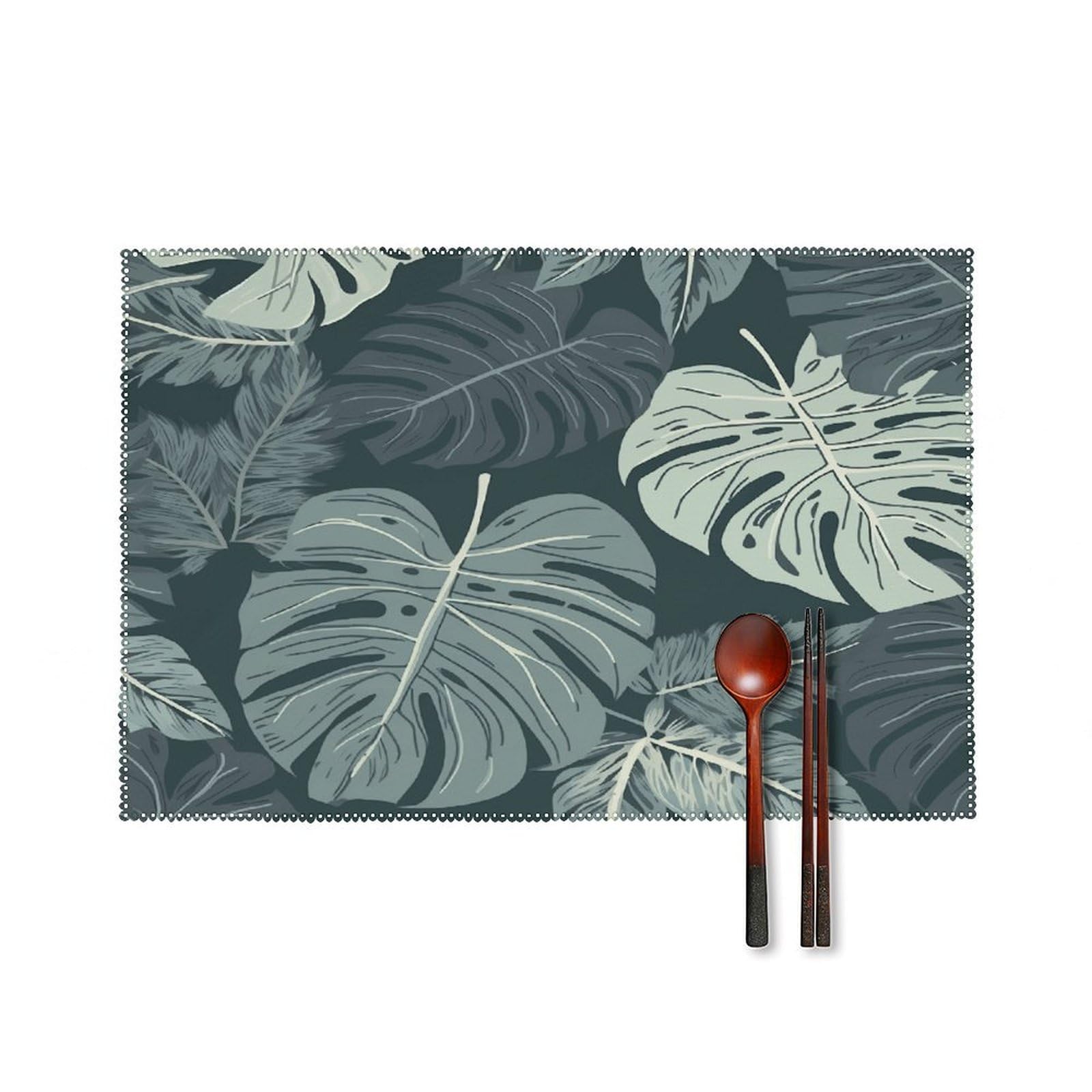 Fekiloot Style Gray Leaf Pattern Placemats Set Of 6,Table Mat