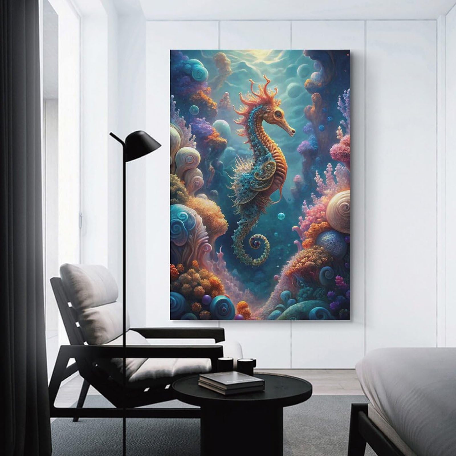 Junmoney Room Decor Wall Art Colorful Seahorse in Coral Reef, 16x24inch(40x60cm), for Wall Displays, Bedrooms Or Room Updates, An Easy Match for Collected Prints
