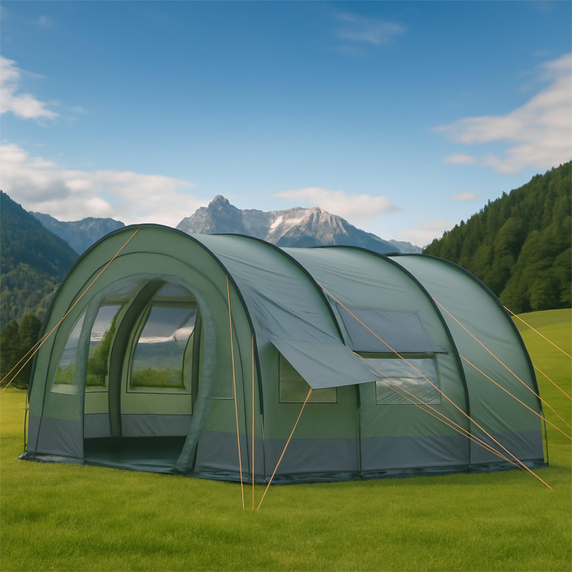 CampFeuer Namiot tunelowy dla 6 osób "Relax6" | Namioty tunelowe z markizą | wiatroszczelny, wodoodporny, ultralekki | namiot kempingowy z moskitierą | namioty na kemping, na zewnątrz, plażę i do wędrówek, w zestawie śledzie i torba (oliwkowy zielony/szar