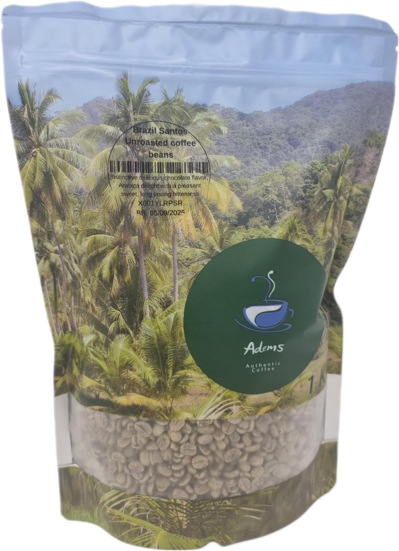 Adems Brazil Santos Green Coffee Beans Unroasted 100% Arabica coffee 1kg for home or business roasting