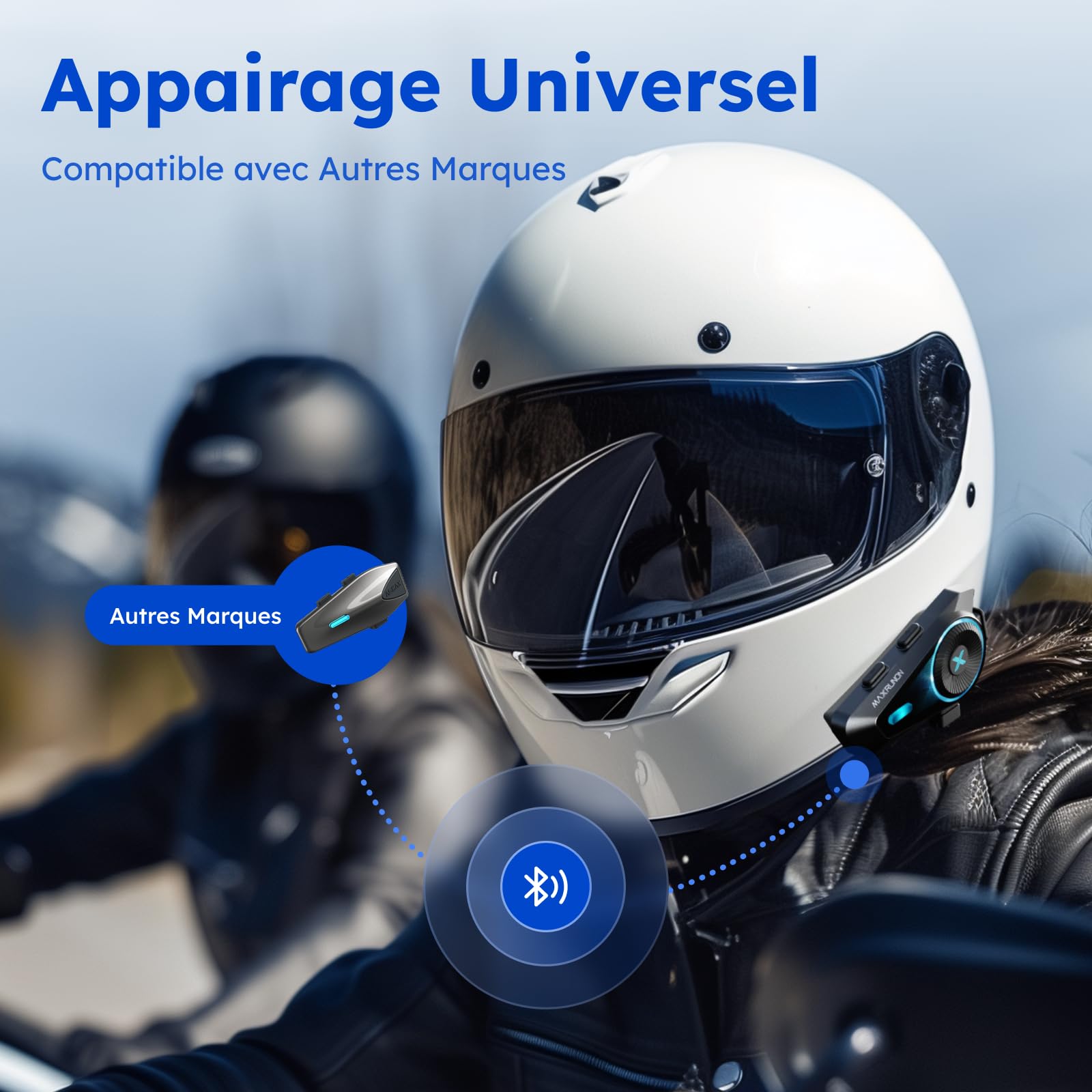 D10 Intercom Moto Duo pour 2 Casques, 4 Motards Casque Audio 1,6km