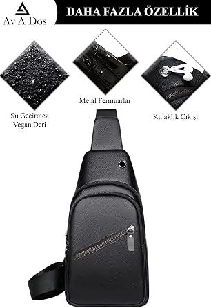 Av A Dos Cross Strap Bag, Chest Bag, Unisex Black Waterproof Vegan Leather Headphone Outlet Cross Waist Shoulder Chest Bag Bodybag