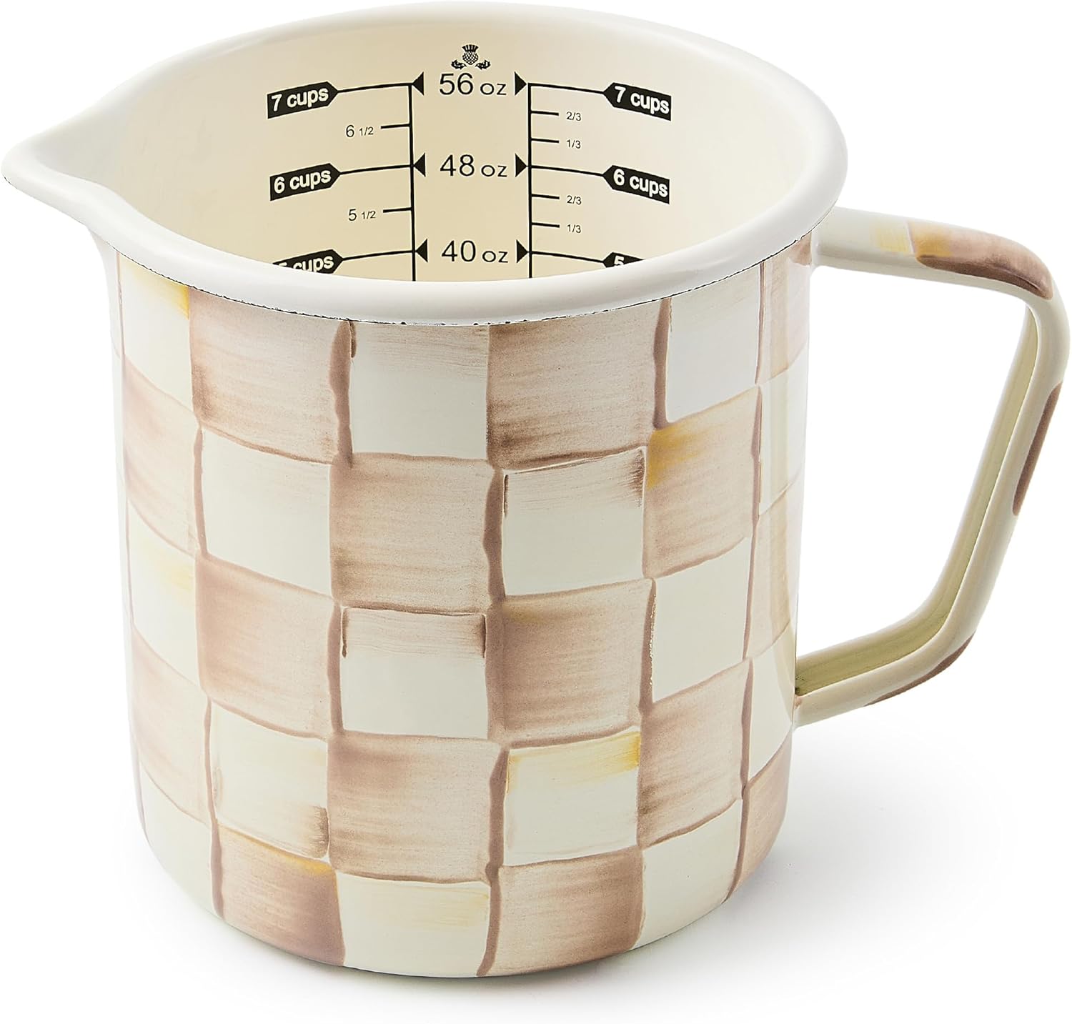 MACKENZIE-CHILDS Enamel 7-Cup Measuring Cup, Decorative Measuring Cup with Spout, Black-and-White Courtly Check