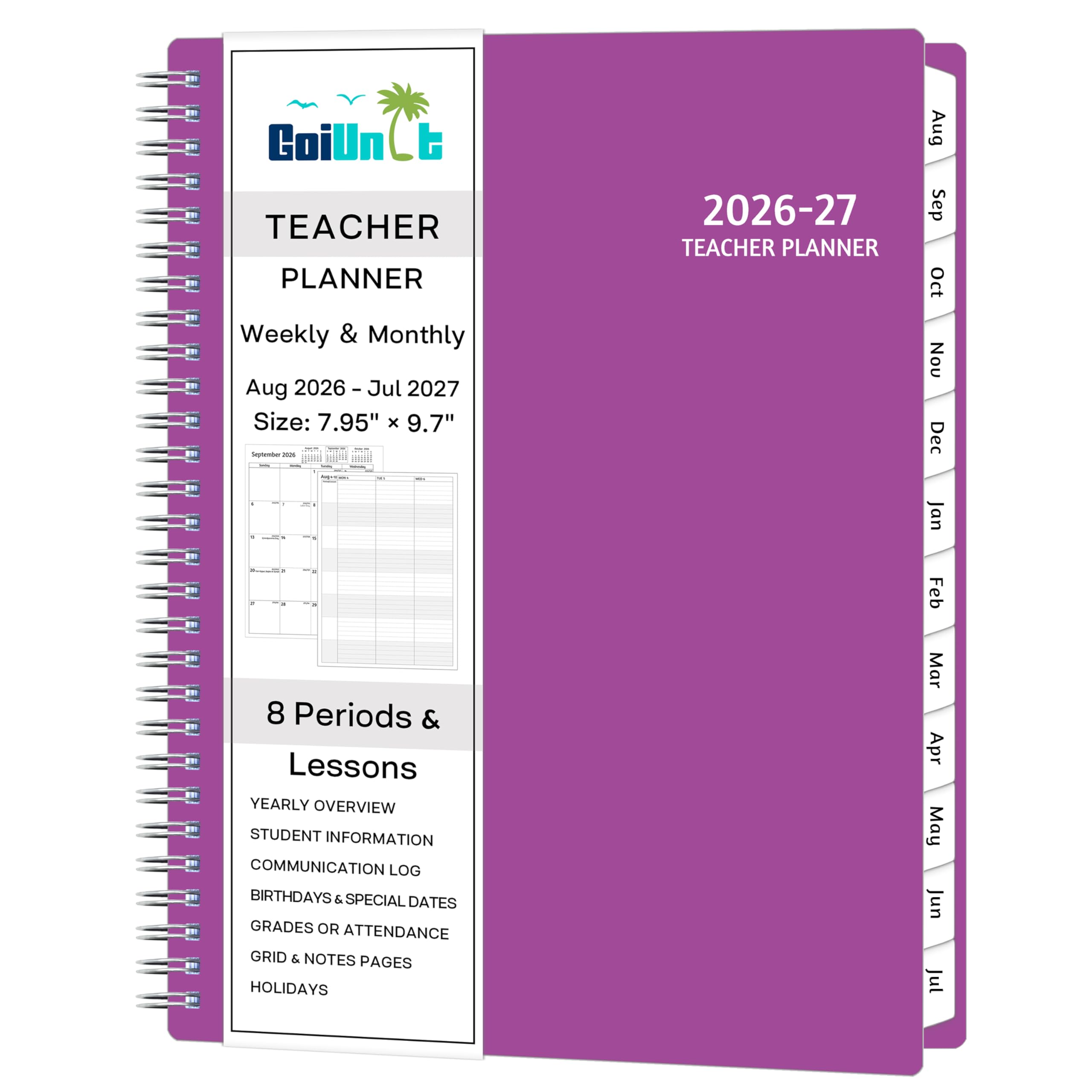 Lehrerplaner 2026-2027, 20,3 x 25,4 cm, Violett