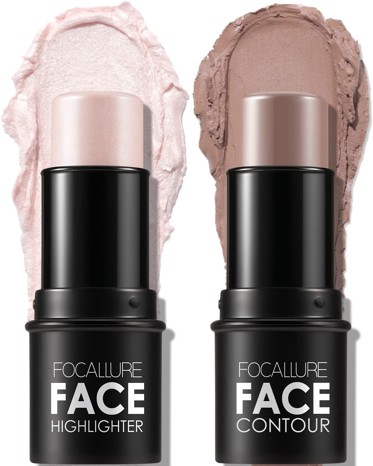 FOCALLURE 2 Pcs Mineral Cream Contour Stick,Moisturize Highlighter and Bronzer Pen,Non Stick Face Brightens & Shades Pencil,Long Lasting & Smooth Gliding Face Illuminator Makeup,Fair-light