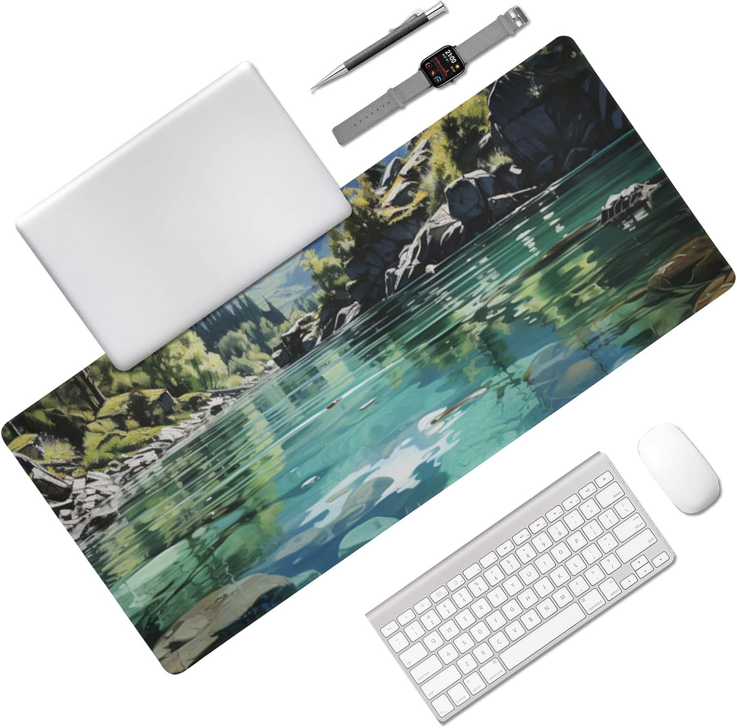 Durable and Washable Lake Designed Mouse Pad 35.5 x 16 Inch, Non-Slip Rubber Base, Ideal for Easy Typing and Gaming