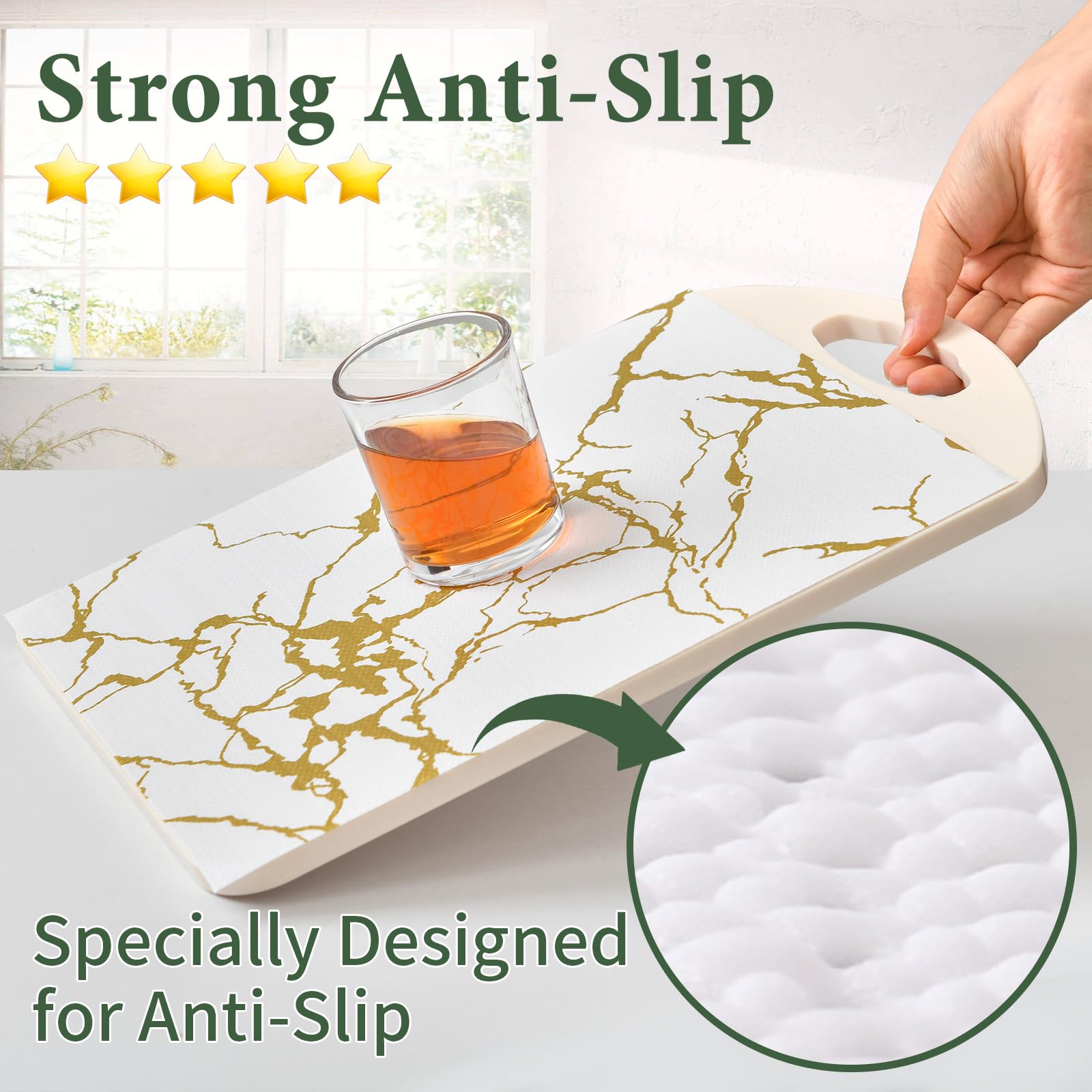 Forro para cajones y estantes para armario de cocina, antideslizante, impermeable, papel de 23.6 pulgadas x 30 pies, no adhesivo, forro de mármol blanco dorado fácil para armario de baño