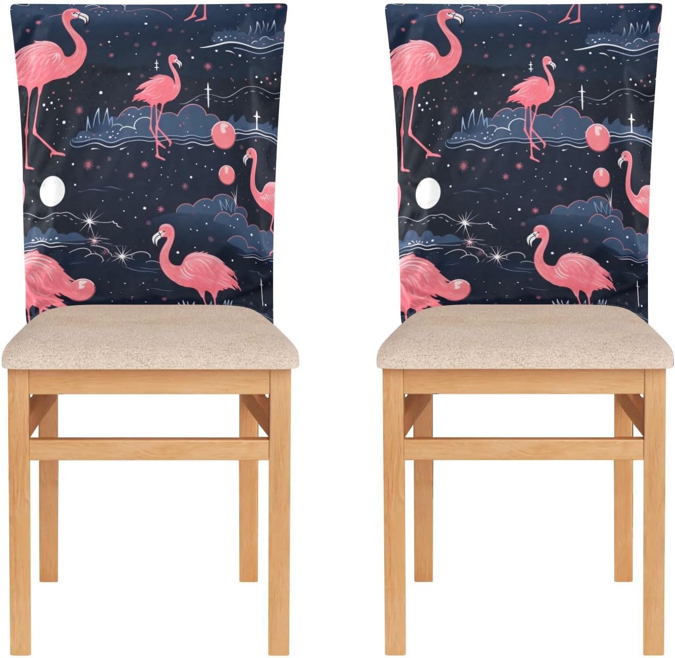 ALAZA Flamingos Stars Moon Chair Back Cover Set of 6, Washable Reusable Removable Chair Slipcovers Decorative Chair Cover for Home Kitchen Wedding Party